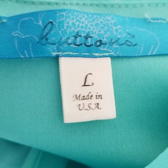 Buttons Aqua Faux Wrap Dress Ties at Hip in Size Large - Picture 7 of 8